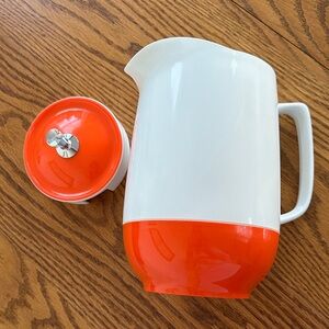 Vintage Thermos Orange and White Beverage Pitcher